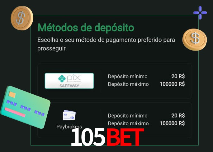 O cassino 105Bet oferece uma grande variedade de métodos de pagamento